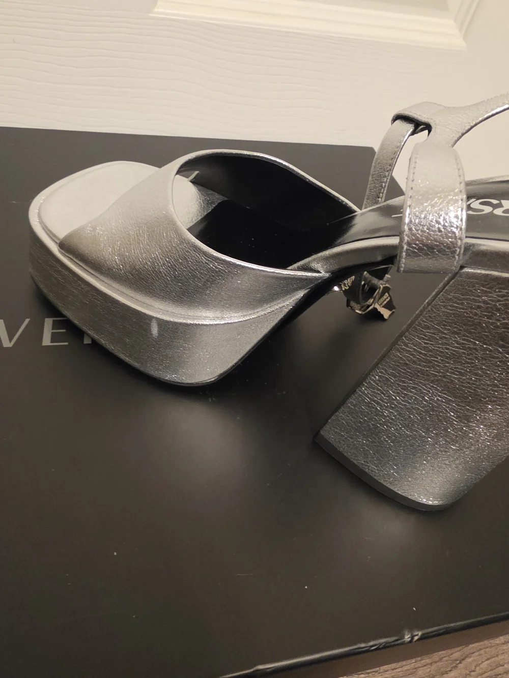 Versace Metallic Silver Platform Block-Heel Sandals 37